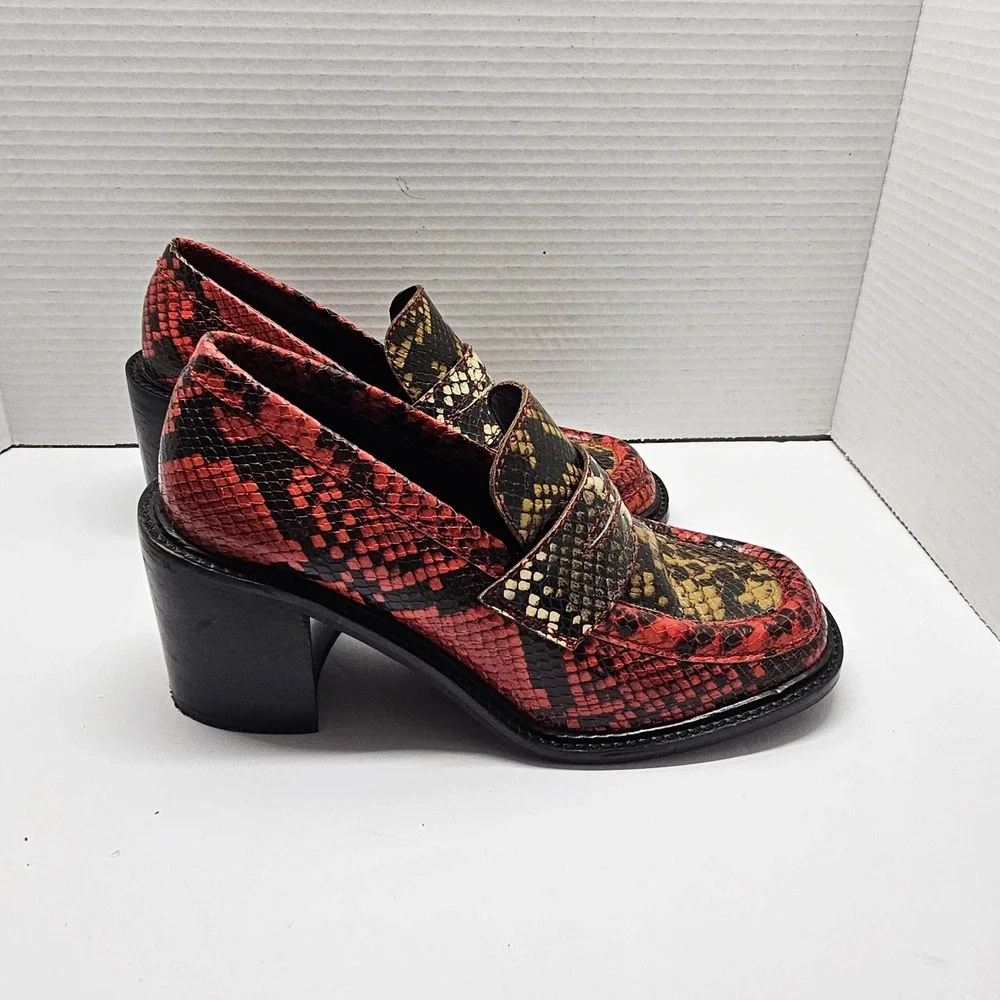 ASOS Womens Sz 6 Chunky Loafers Red Black Faux Snakeskin 3